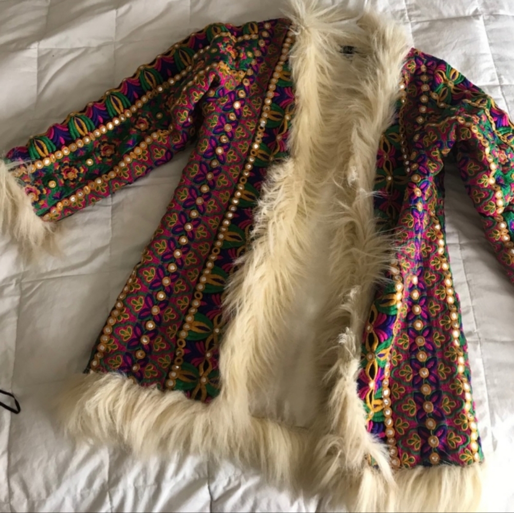 Vintage Penny Lane Afghan-style faux fur mirrored coat festival jacket